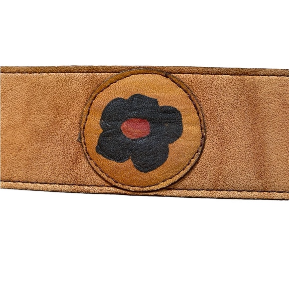 ❌SOLD🏷️Vintage Hand Painted Brown Leather Bohemian Belt - Picture 7 of 13
